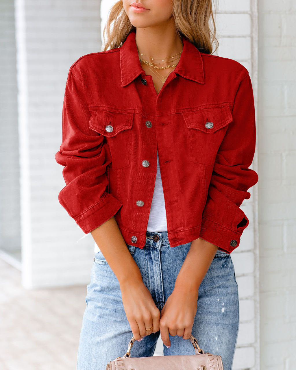 Carolyn - Chaqueta de mezclilla casual con bolsillos para mujer