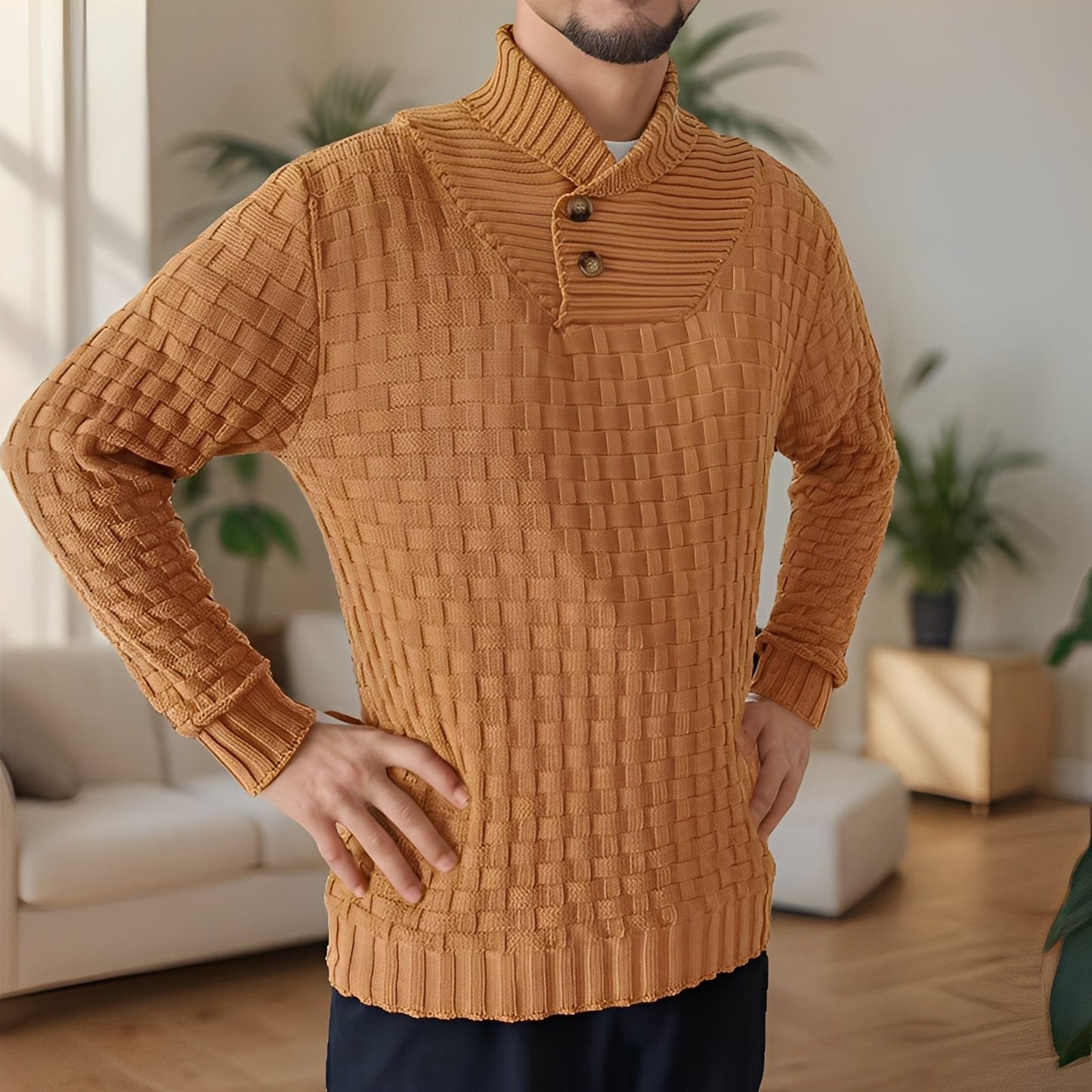 Branson - Suéter de cuello alto para hombres, estilo holgado
