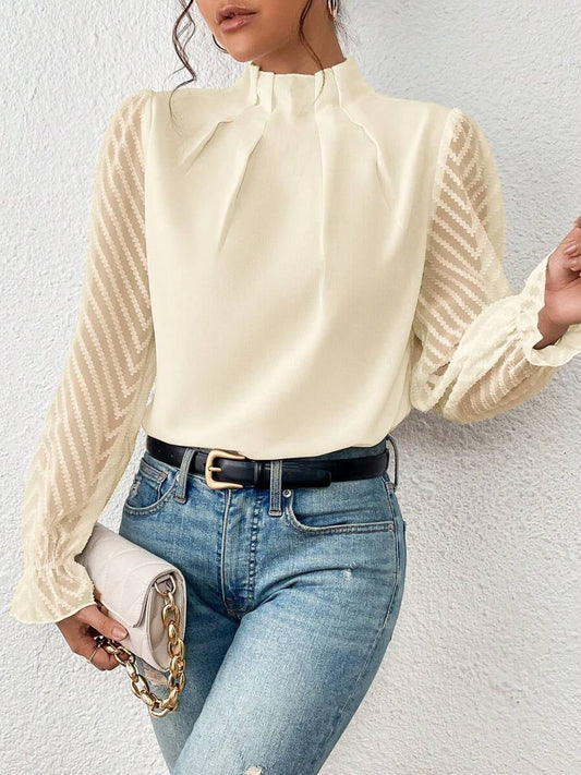Cassandra - Blusa de chiffon elegante con mangas largas para mujer
