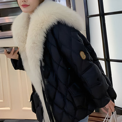 Marjorie - Chaqueta de plumas a la moda con cuello de piel para mujeres