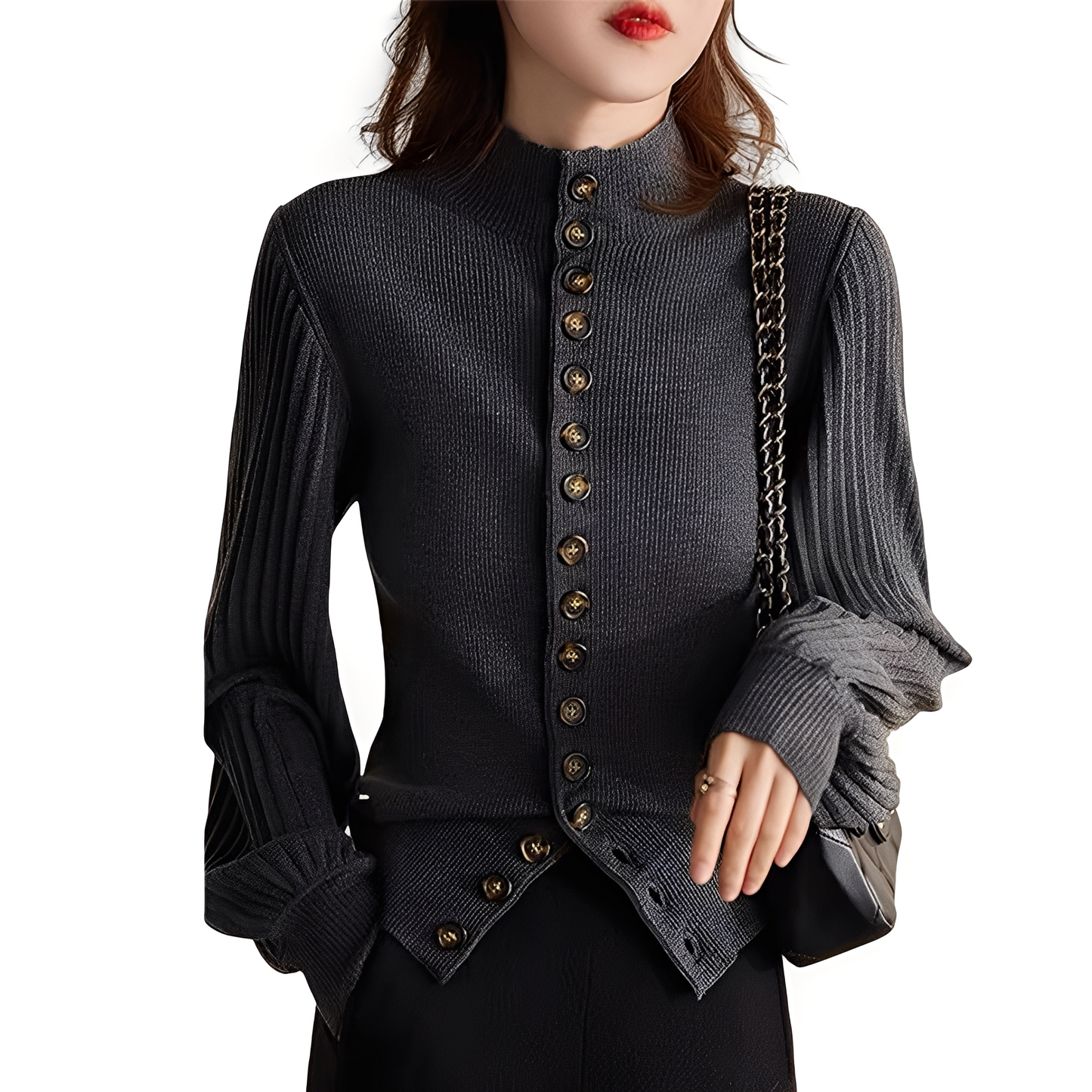 Adelyn - Blusa de punto informal con mangas voluminosas para mujer