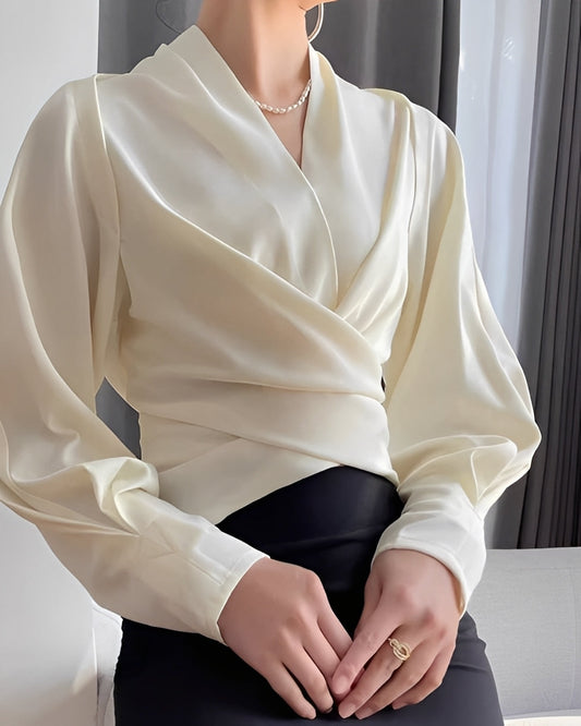Annora - Blusa de satén sofisticada con mangas largas para mujer