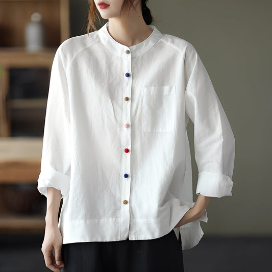 Helen - Blusa suelta para mujeres con mangas largas y bolsillos