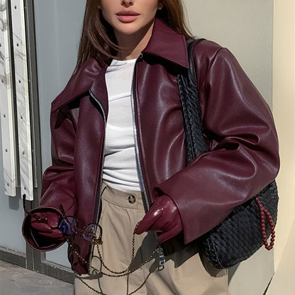 Lesley - Chaqueta de cuero con cremallera para mujeres
