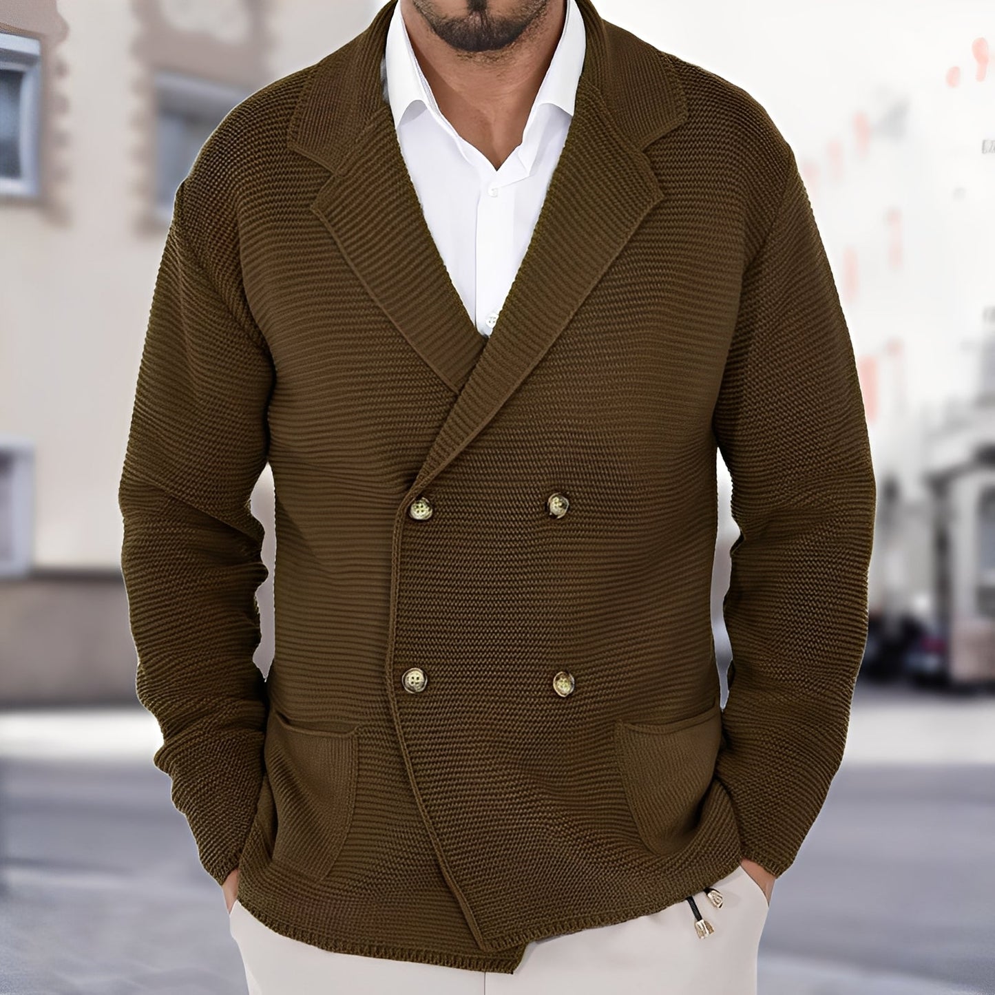 Alfred - Chaqueta de Punto Casual para Hombres con Doble Botonadura