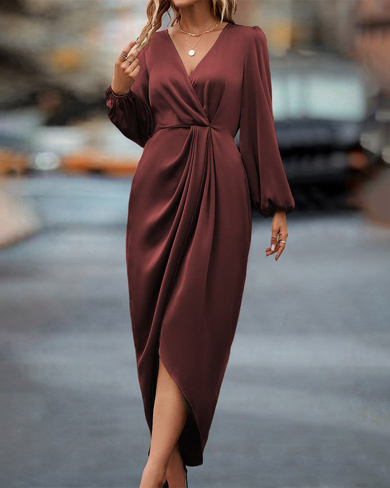 Leona – Elegante vestido con escote en V y mangas abullonadas