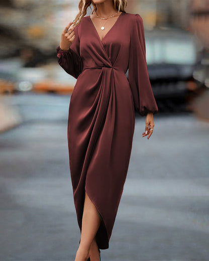 Leona – Elegante vestido con escote en V y mangas abullonadas