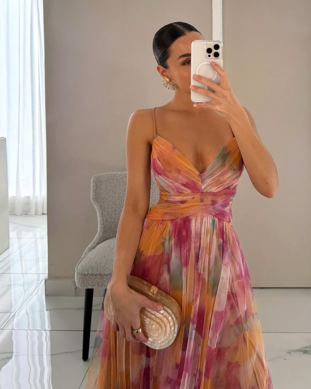 Alina – Vestido largo con escote en V para invitados de boda