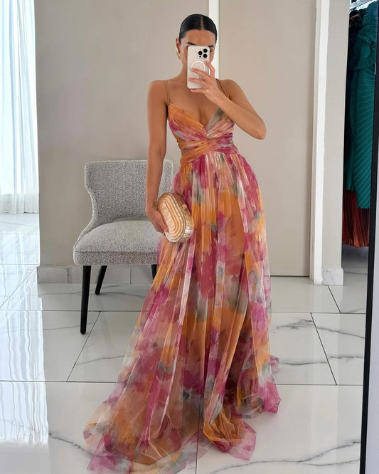 Alina – Vestido largo con escote en V para invitados de boda