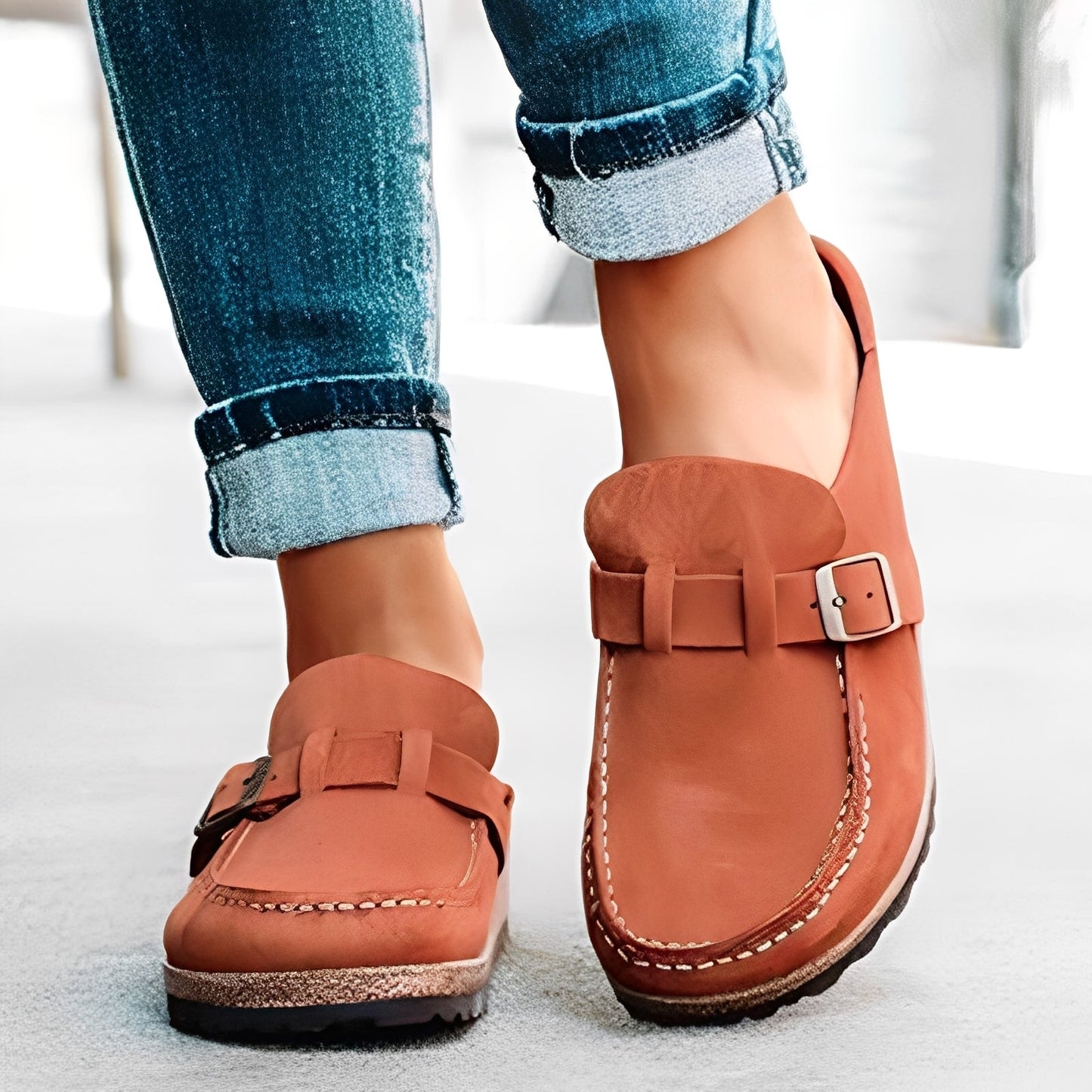 Briana - Sandalias cómodas y fáciles de poner con hebilla para mujer