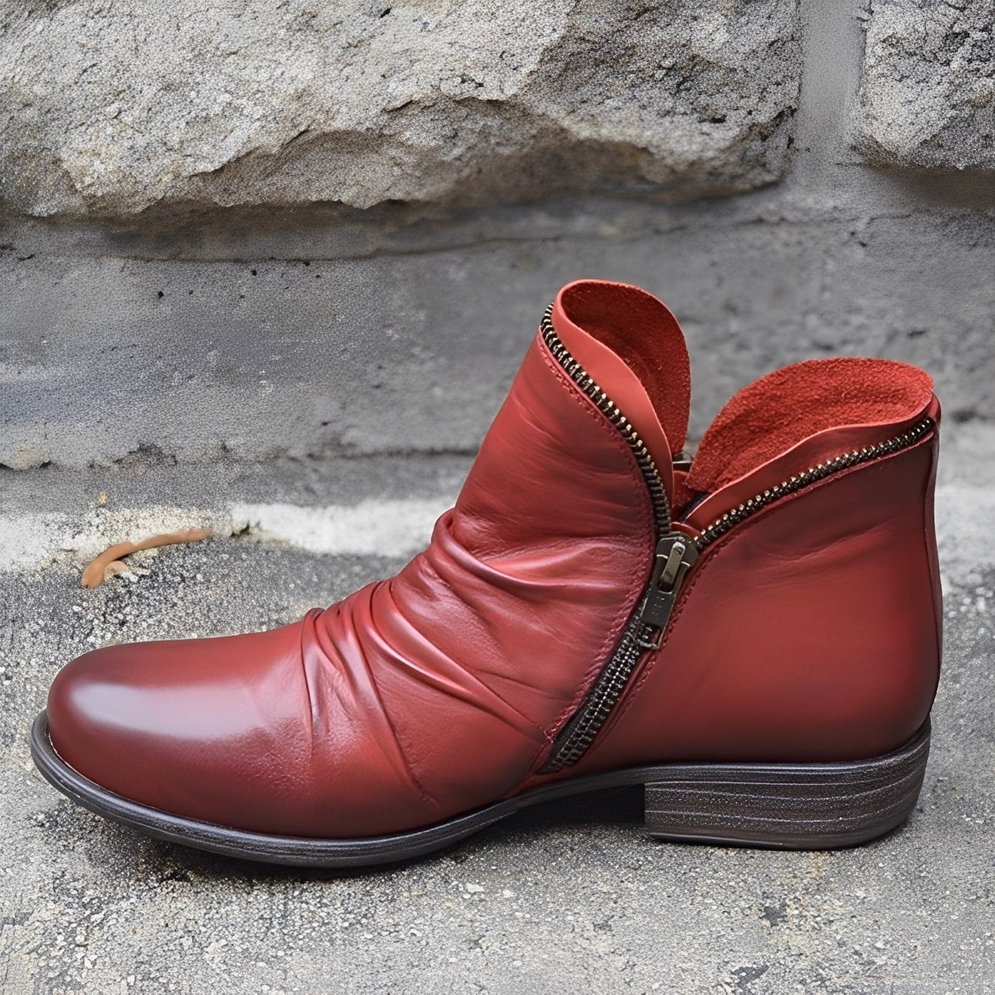 Veronica - Botas de cuero antiguas con cremallera para mujer