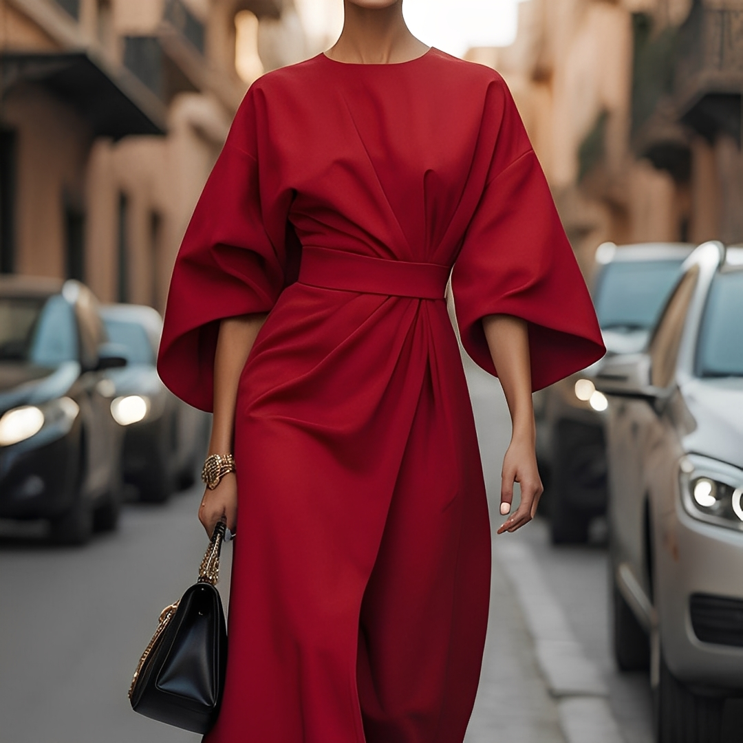 Lauriane - Vestido elegante con mangas abullonadas para mujeres