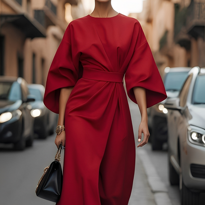 Lauriane - Vestido elegante con mangas abullonadas para mujeres