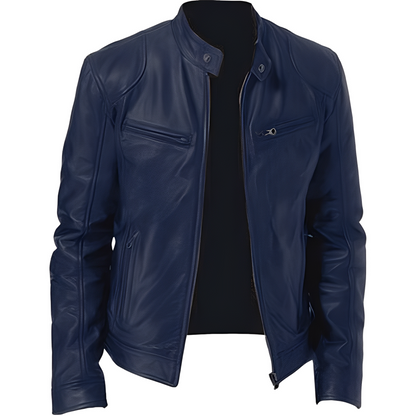 Crawford - Chaqueta de cuero ajustada y desenfadada para hombres