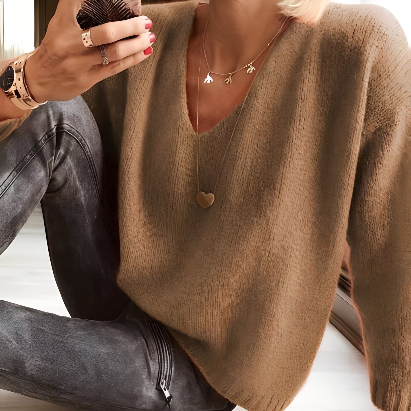 Dorris - Suéter ligero y simple de manga larga para damas