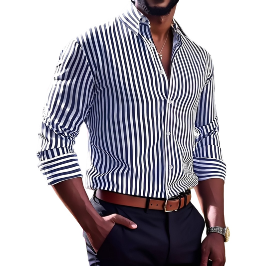 Brycen - Camisa de rayas de manga larga para hombres