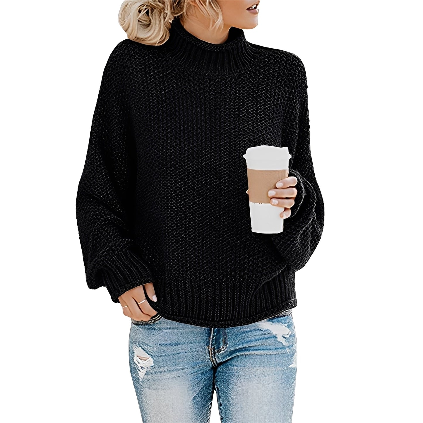 Evalyn - Suéter de punto casual con cuello alto para mujer