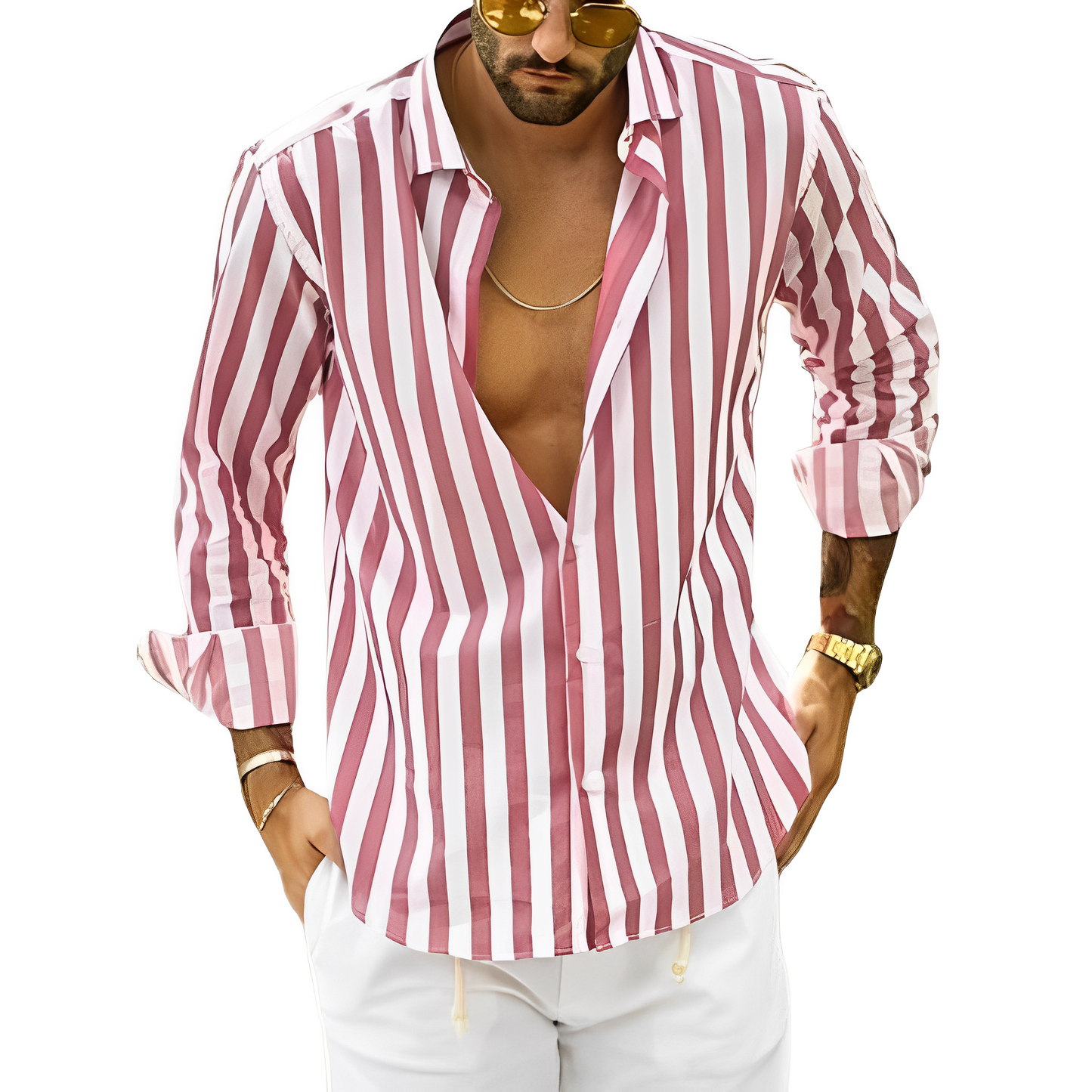 Greyson - Camisa cómoda de verano con rayas para hombres