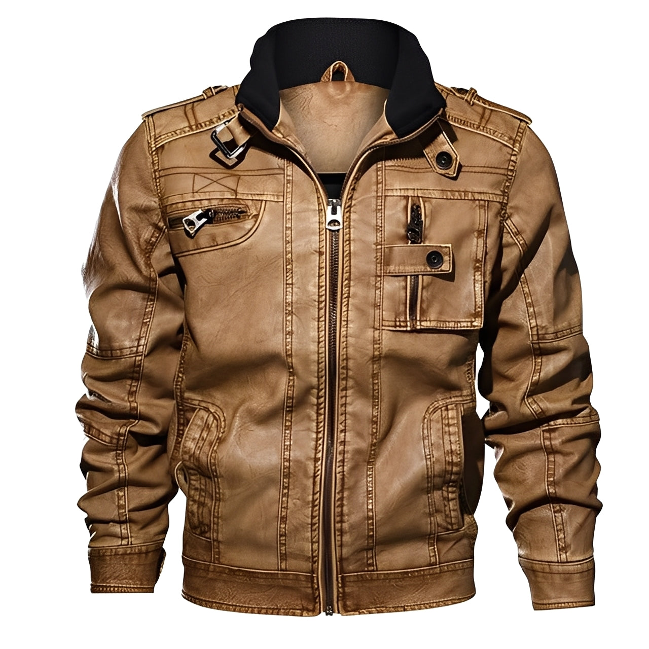 Kevin - Chaqueta de Cuero Tradicional con Bolsillos para Hombres