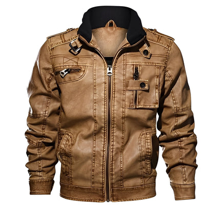 Kevin - Chaqueta de Cuero Tradicional con Bolsillos para Hombres