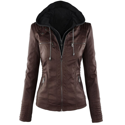 Janene - Chaqueta de cuero casual y a prueba de agua con capucha para mujeres