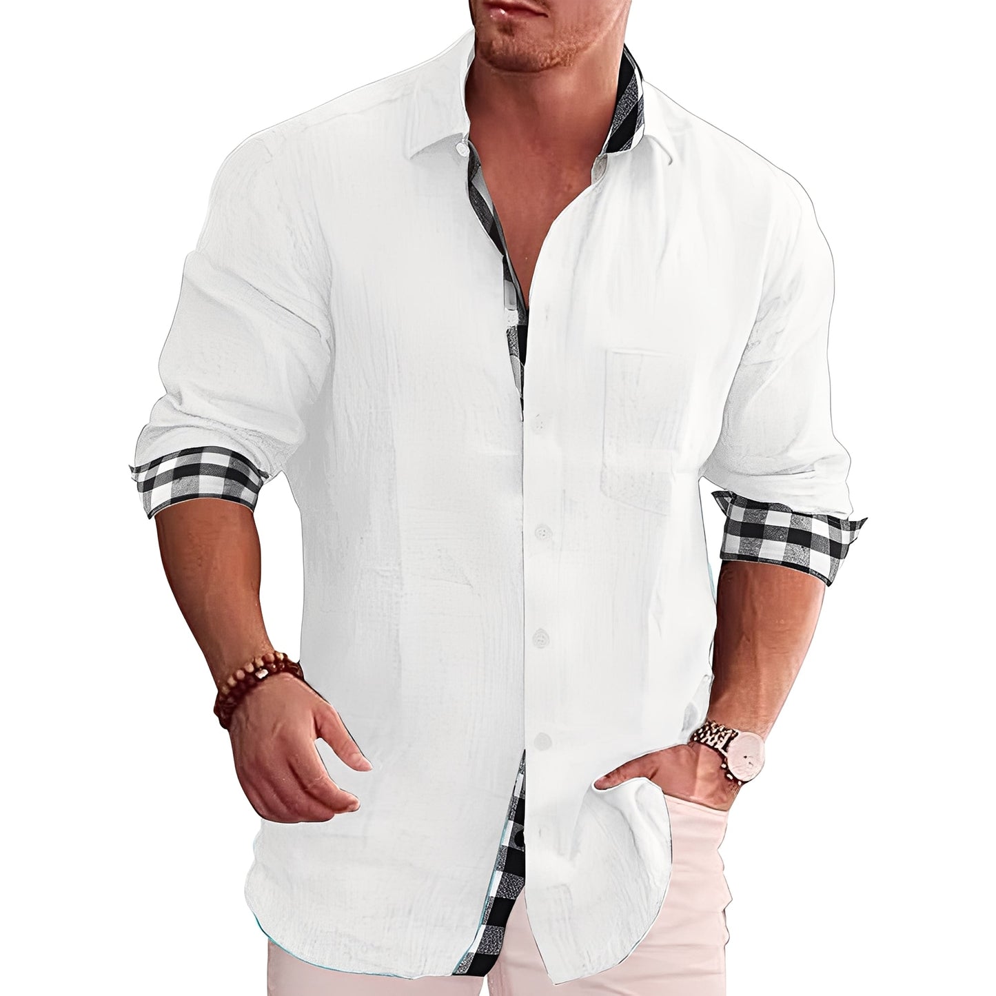 Ronald - Camisa de Cuadros para Hombre, Estilo Casual