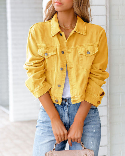 Carolyn - Chaqueta de mezclilla casual con bolsillos para mujer