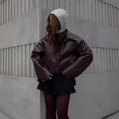 Lesley - Chaqueta de cuero con cremallera para mujeres