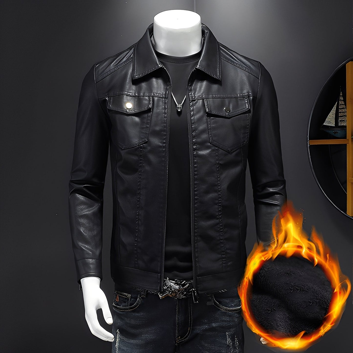 Brycen - Clásica chaqueta de cuero ajustada para hombres