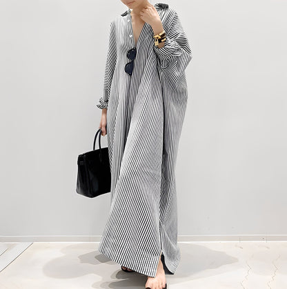 Davida - Vestido camisero casual de rayas para mujer