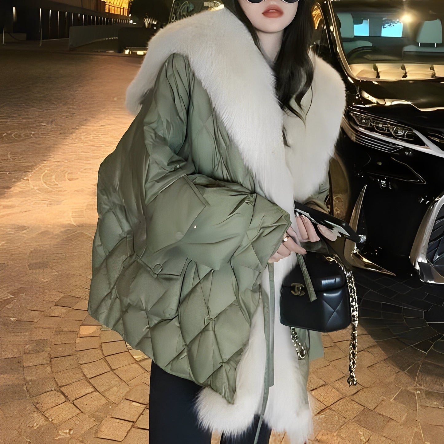 Marjorie - Chaqueta de plumas a la moda con cuello de piel para mujeres
