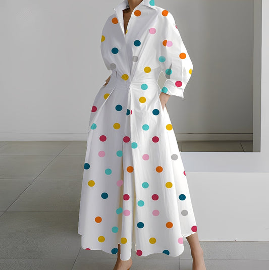 Lavina - Vestido amplio con mangas largas y bolsillos para mujer