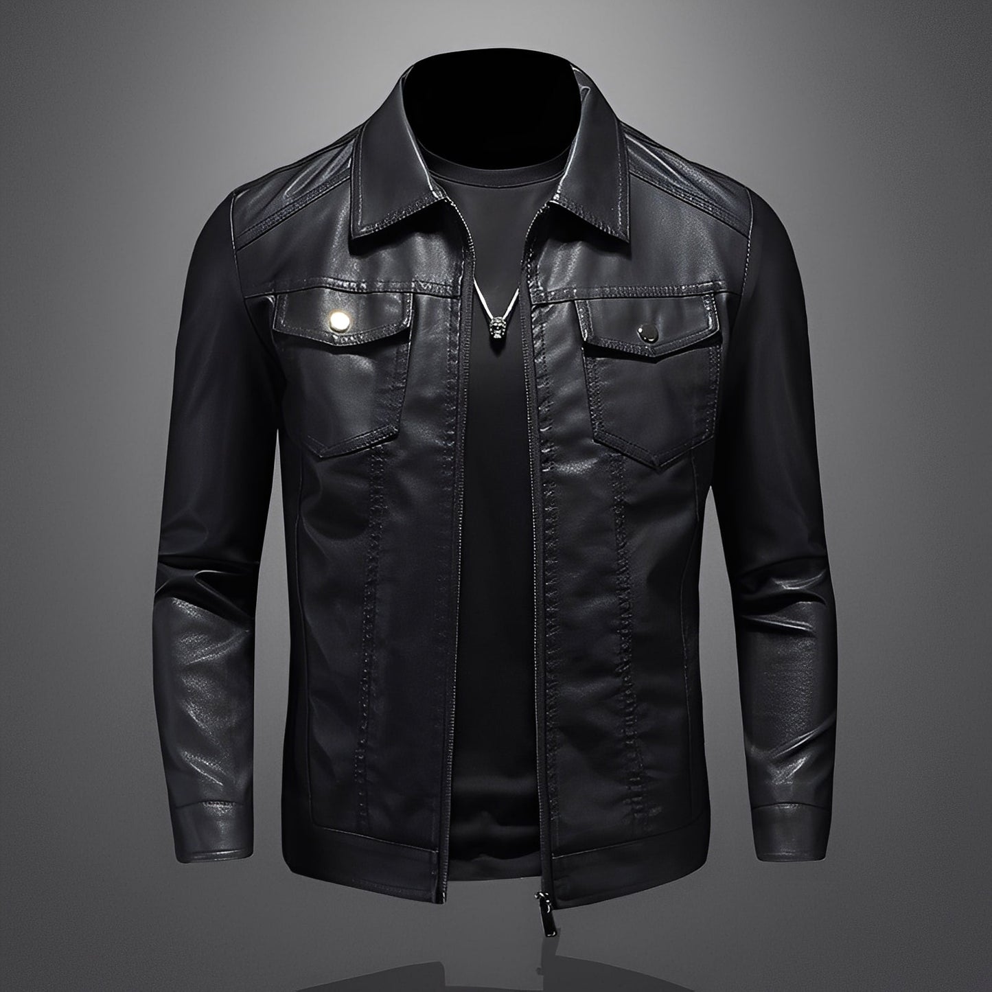 Brycen - Clásica chaqueta de cuero ajustada para hombres
