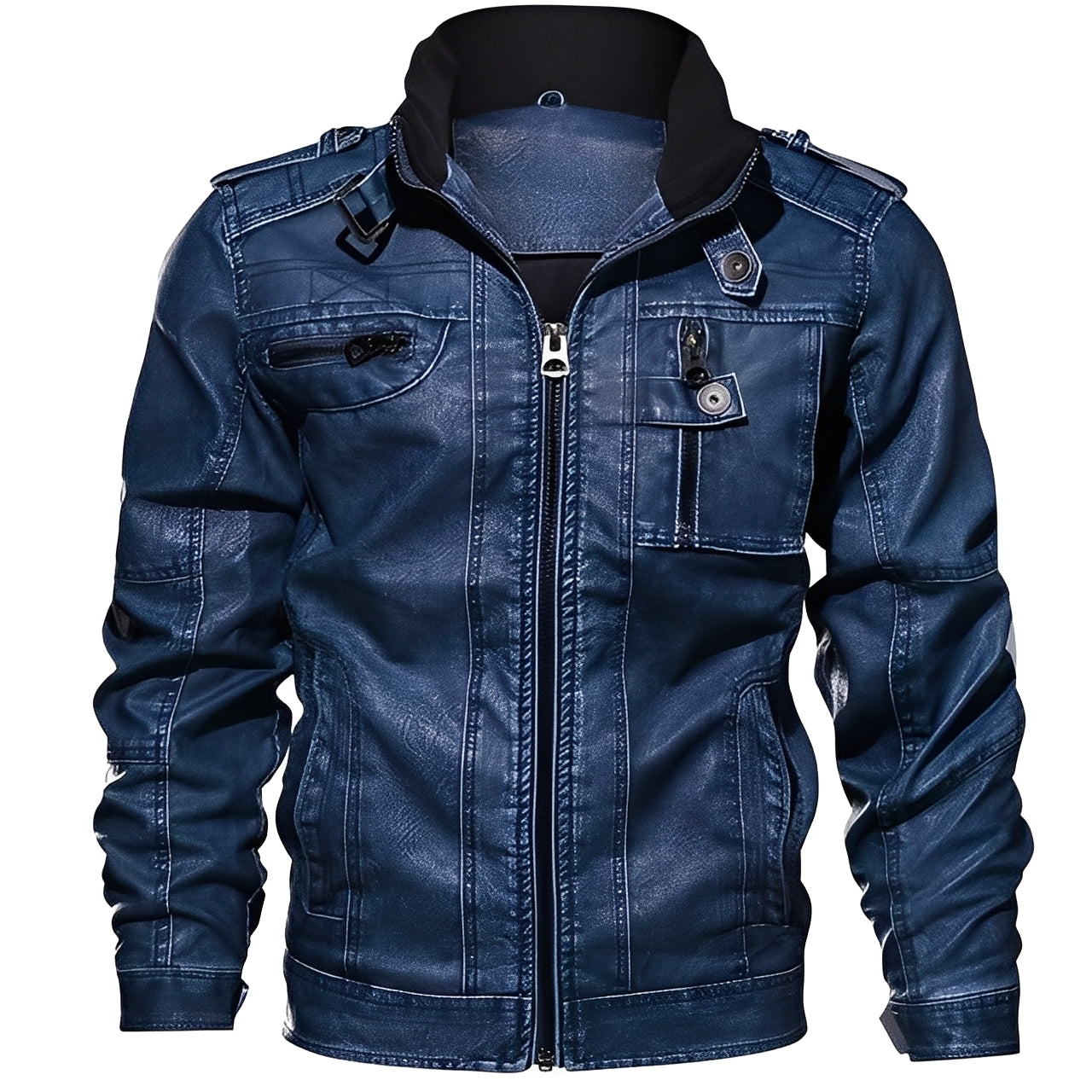 Kevin - Chaqueta de Cuero Tradicional con Bolsillos para Hombres