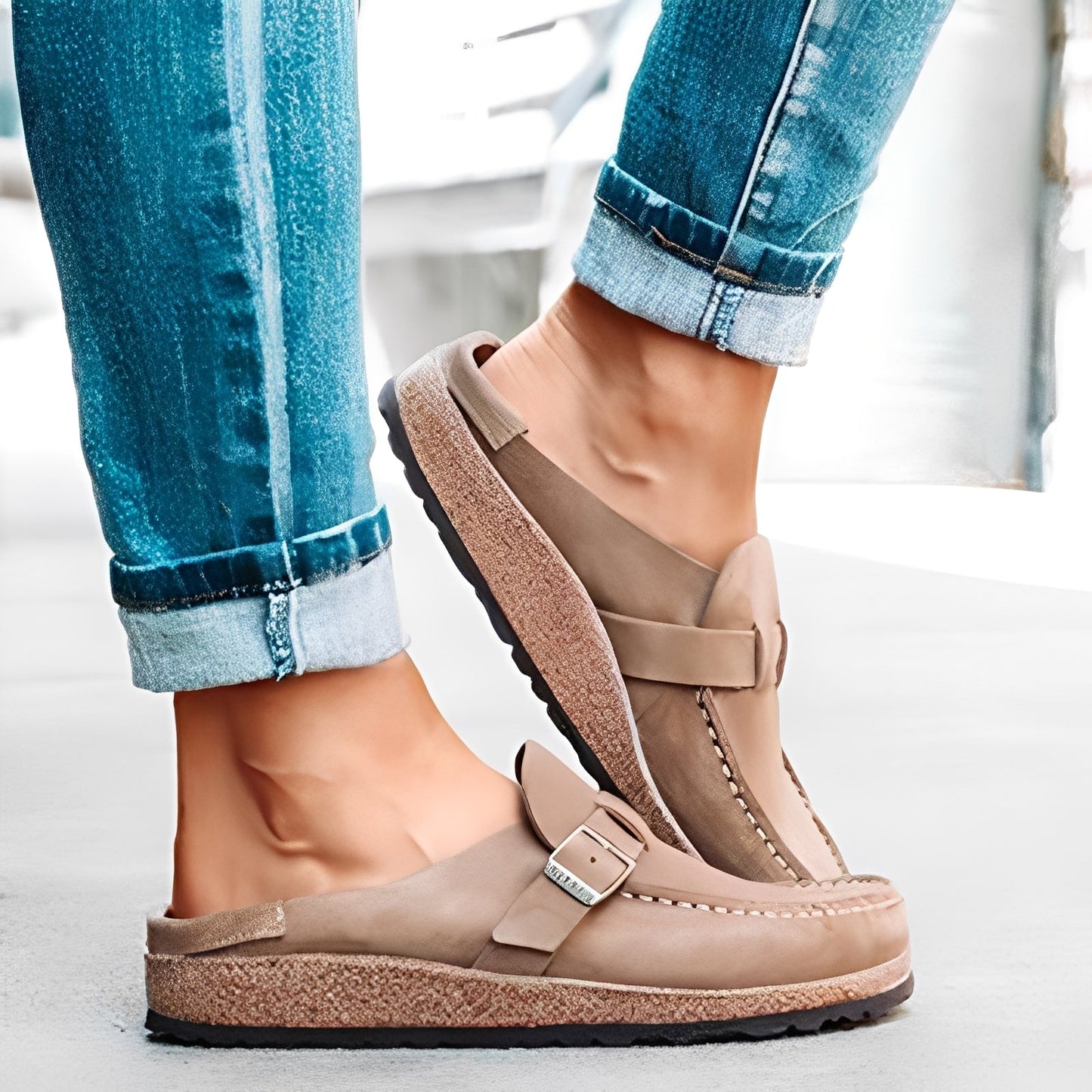 Briana - Sandalias cómodas y fáciles de poner con hebilla para mujer