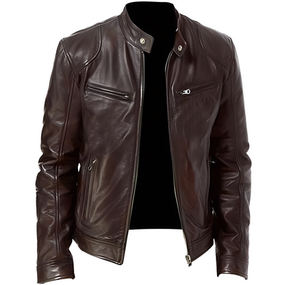 Crawford - Chaqueta de cuero ajustada y desenfadada para hombres