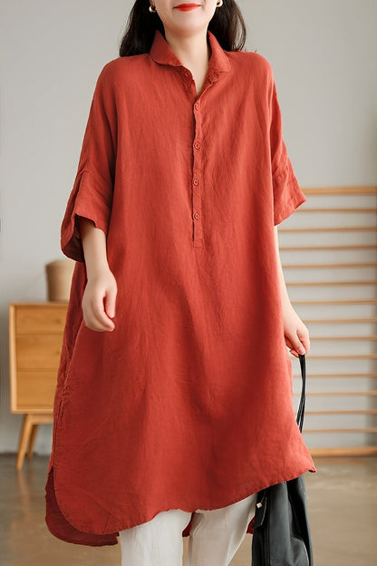 Krystina - Vestido Camisa Suelto de Lino para Mujer