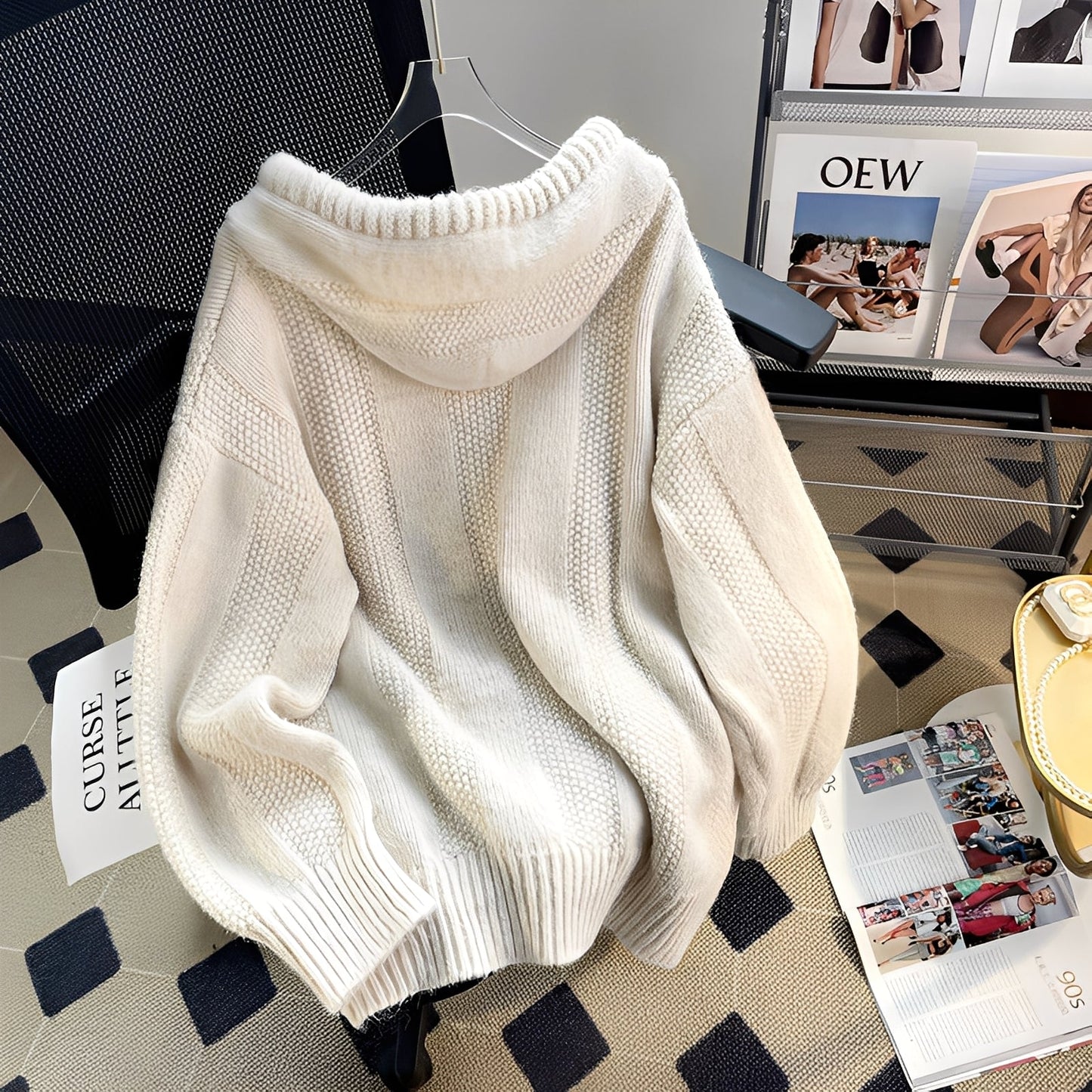 Haylee - Suéter informal de punto con capucha y botones para mujer