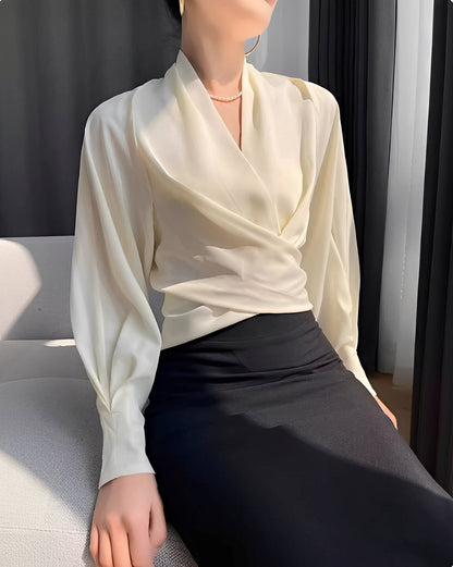 Annora - Blusa de satén sofisticada con mangas largas para mujer