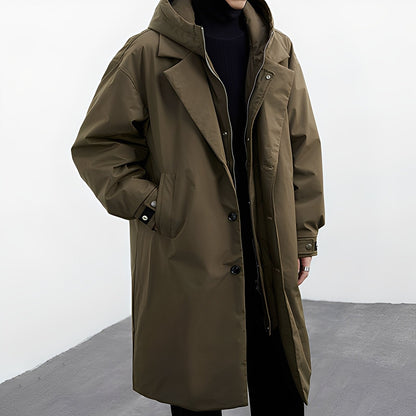 Jordon - Trench largo con capucha para hombres, versátil