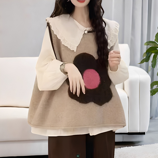 Lavina - Chaleco de punto casual con diseño floral para mujeres