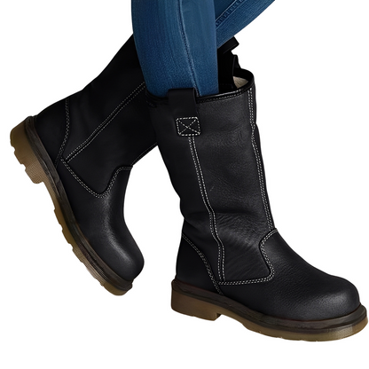 Alexia - Botas retro de cuero para mujer con forro de piel