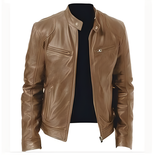 Jaron - Chaqueta casual de cuero sintético para hombres