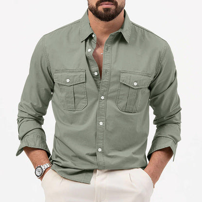 Dennis - Camisa tradicional de manga larga con bolsillos para hombres