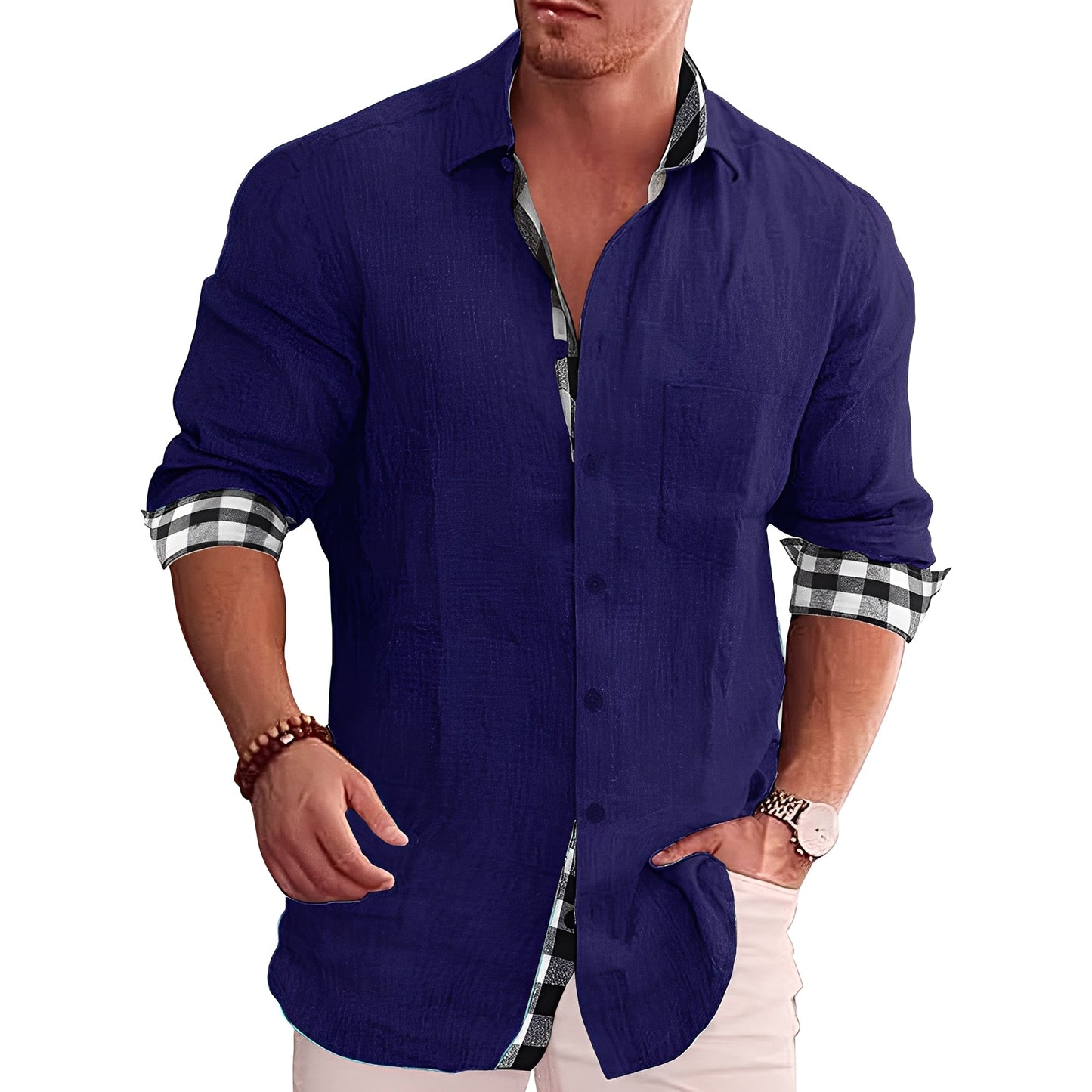 Ronald - Camisa de Cuadros para Hombre, Estilo Casual