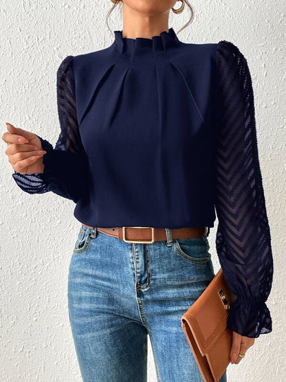 Cassandra - Blusa de chiffon elegante con mangas largas para mujer