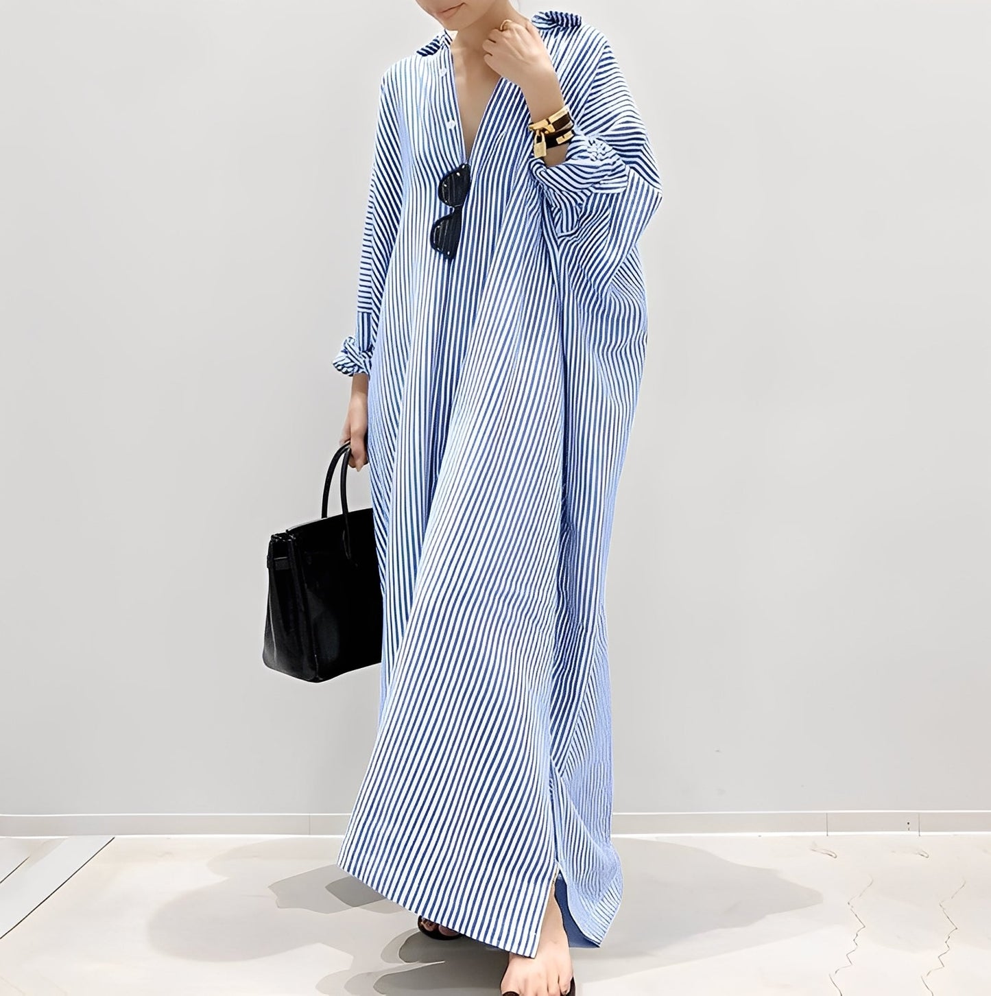Davida - Vestido camisero casual de rayas para mujer