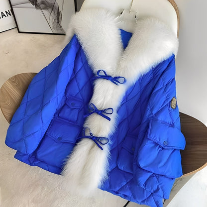 Marjorie - Chaqueta de plumas a la moda con cuello de piel para mujeres