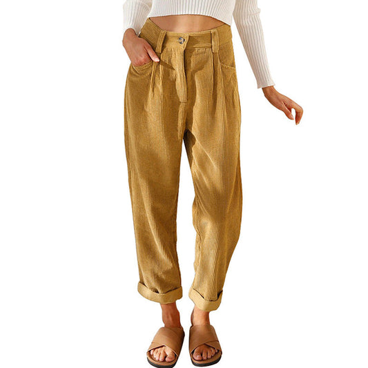 Chelsie - Pantalones de pana casuales de cintura alta para mujer