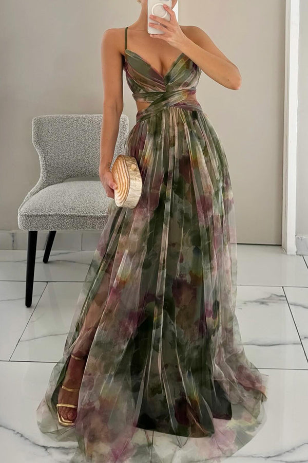 Alina – Vestido largo con escote en V para invitados de boda
